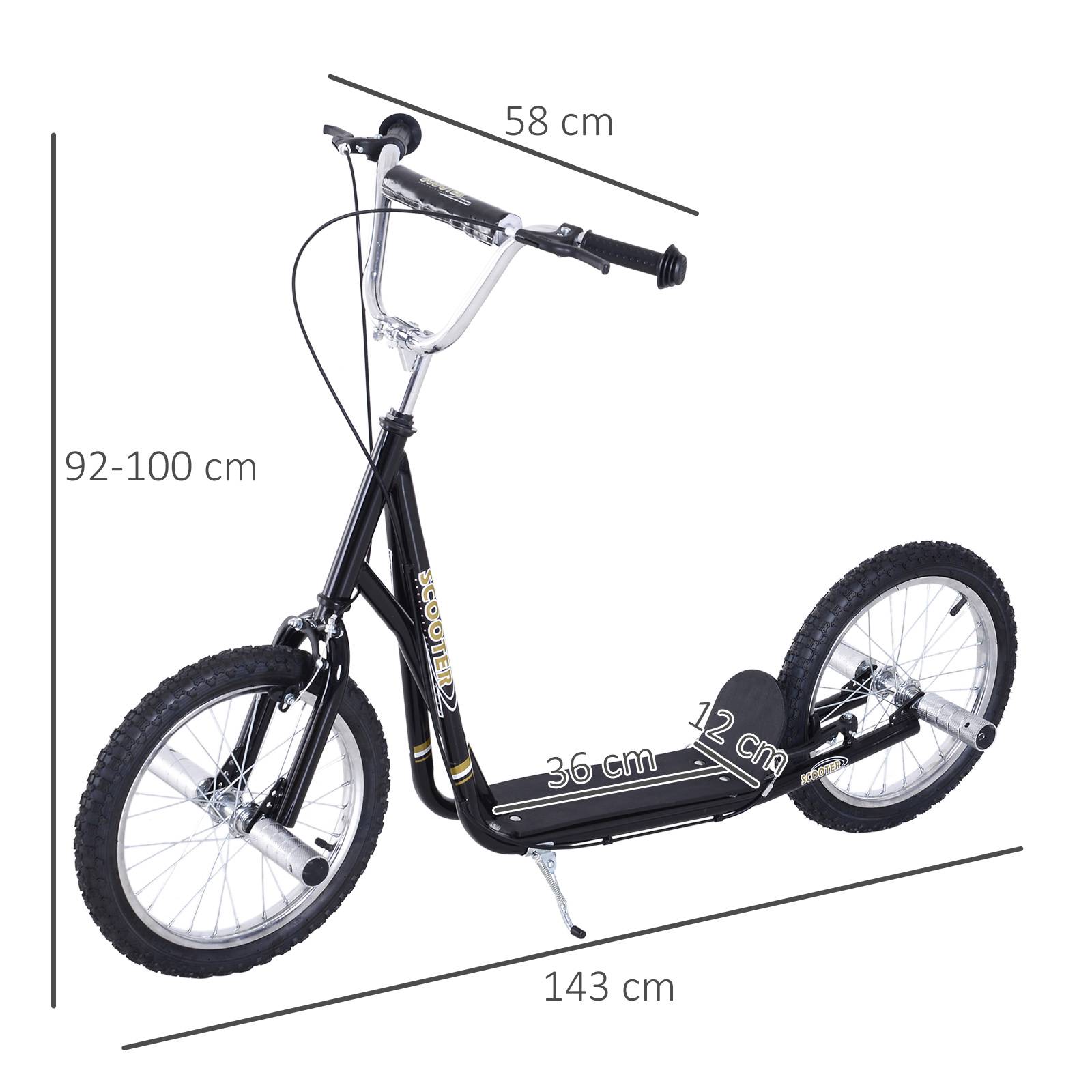 Trottinette patinette Grandes Roues pneumatiques Ø 41 cm Hauteur Guidon réglable béquille pegs Inclus Acier Noir - Image 5
