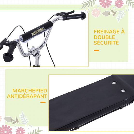Trottinette patinette Grandes Roues pneumatiques Ø 41 cm Hauteur Guidon réglable béquille pegs Inclus Acier Noir - Image 8