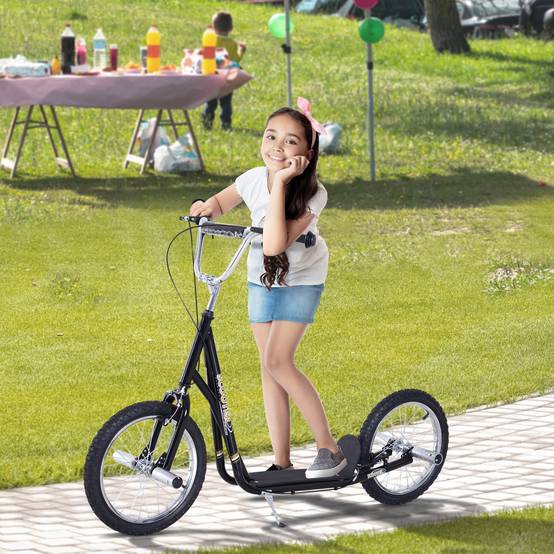 Trottinette patinette Grandes Roues pneumatiques Ø 41 cm Hauteur Guidon réglable béquille pegs Inclus Acier Noir - Image 4