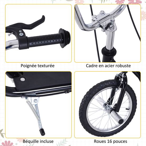 Trottinette patinette Grandes Roues pneumatiques Ø 41 cm Hauteur Guidon réglable béquille pegs Inclus Acier Noir - Image 7