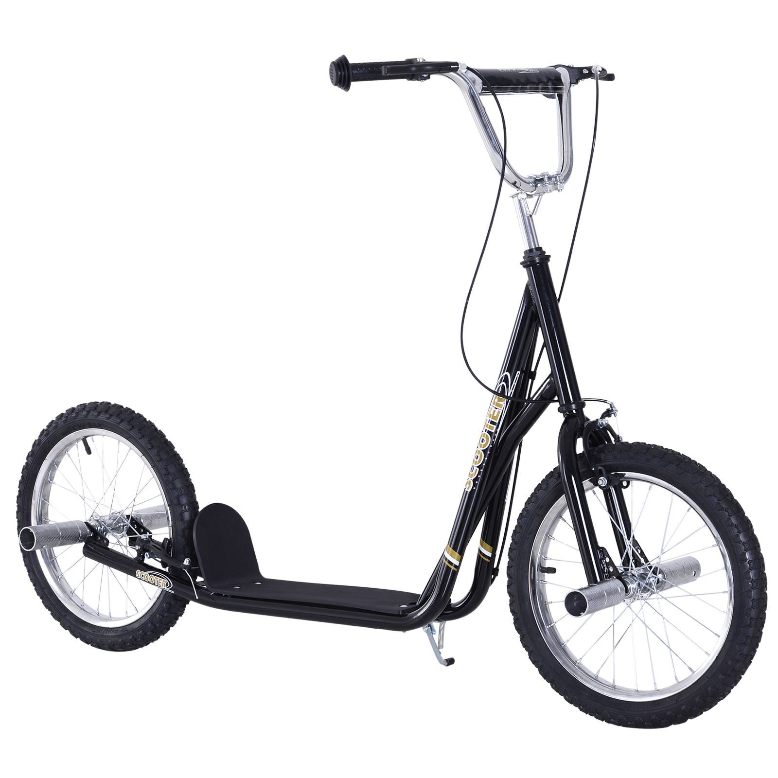 Trottinette patinette Grandes Roues pneumatiques Ø 41 cm Hauteur Guidon réglable béquille pegs Inclus Acier Noir - Image 1