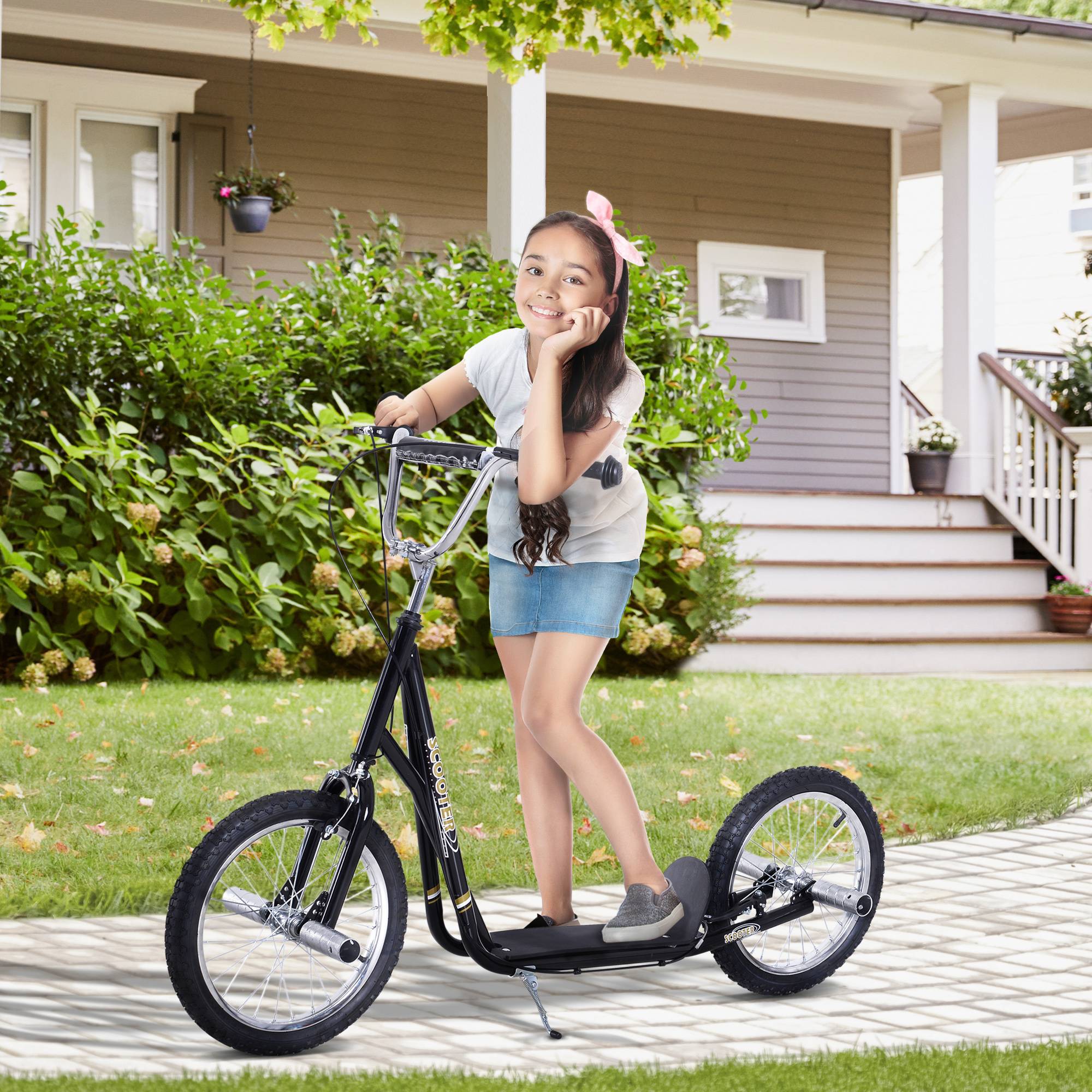 Trottinette patinette Grandes Roues pneumatiques Ø 41 cm Hauteur Guidon réglable béquille pegs Inclus Acier Noir - Image 3