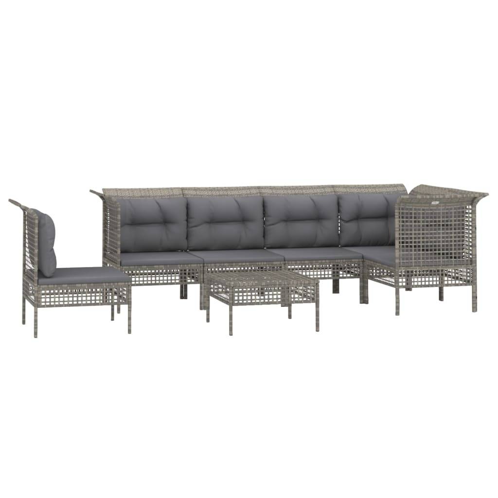Helloshop26 - Salon de jardin meuble d'extérieur ensemble de mobilier 7 pièces avec coussins gris résine tressée - Imagen 1