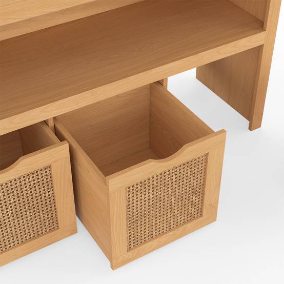 IDMARKET - Meuble de rangement enfant EDHEN bois et cannage 3 tiroirs cubes sur roulettes - Image 6