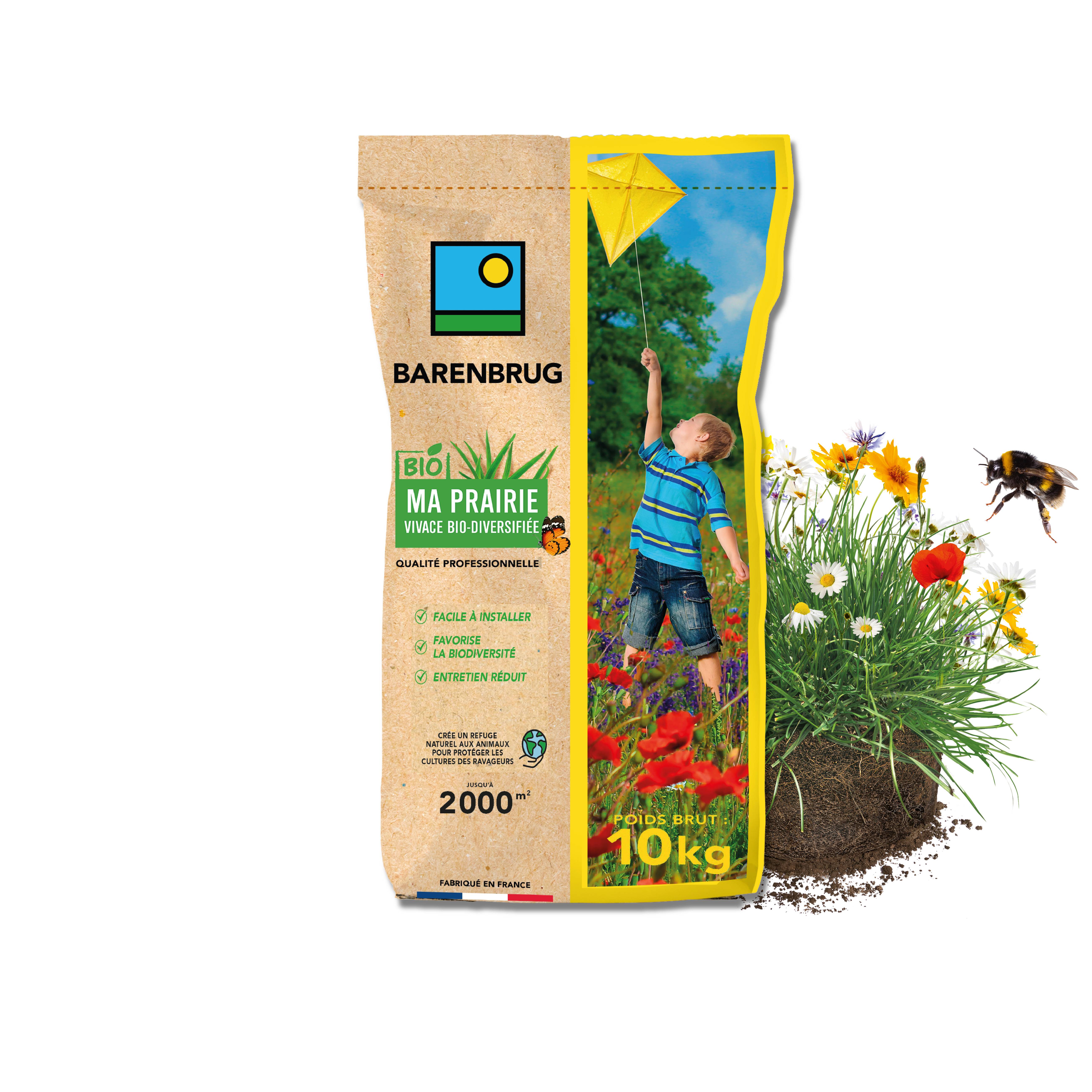Prairie Vivace - Facile à Installer  - Entretien Réduit - Refuge Naturel Animaux - 10KG - BARENBRUG