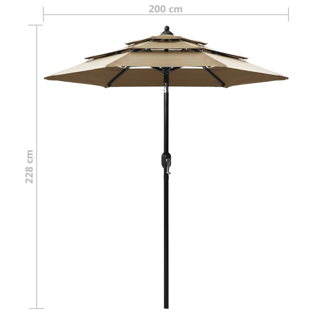 Helloshop26 - Parasol à 3 niveaux avec mât en aluminium 2 m taupe - Imagen 7