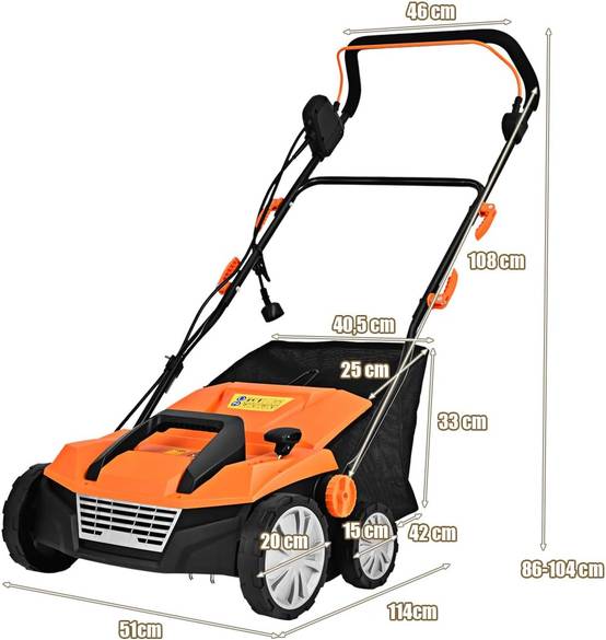 Costway - Scarificateur de Pelouse Électrique de 13A,Scarificateur et Aérateur Filaire avec 2 Lames (Orange) - Image 4