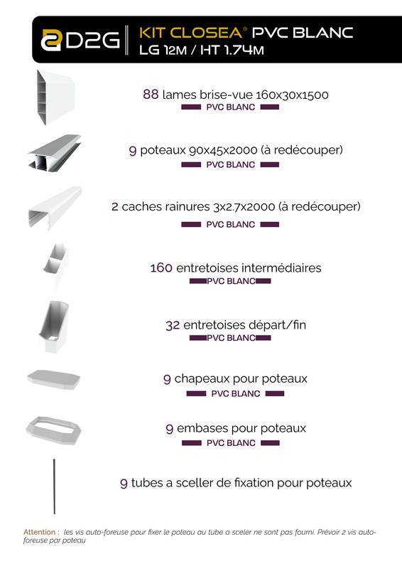 Closea - Kit cloture - Lame 16cm - PVC Blanc - LG: 12m x H: 1m74 Closea - Image 4