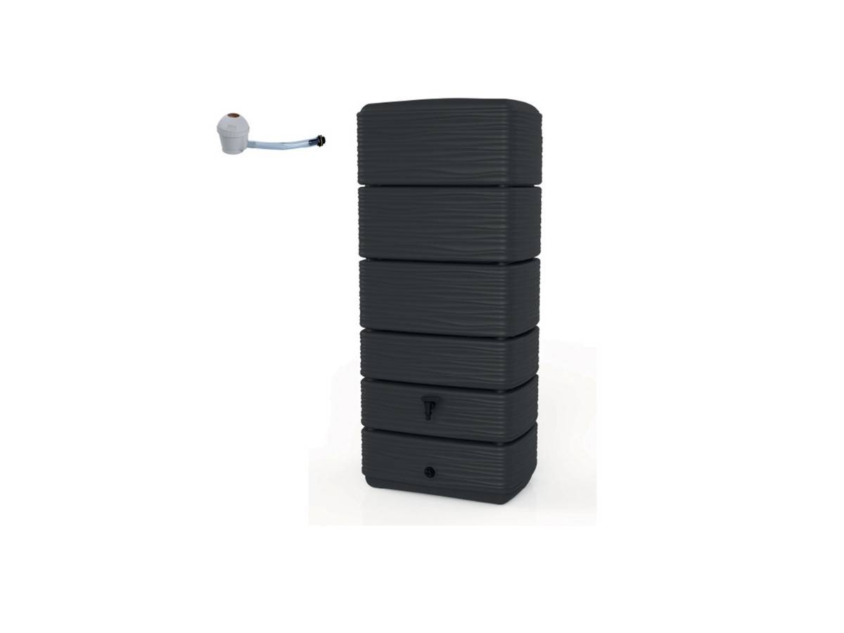 Eda - Récupérateur d'eau Récup'O + kit collecteur- Gris anthracite - 300 L - Eda