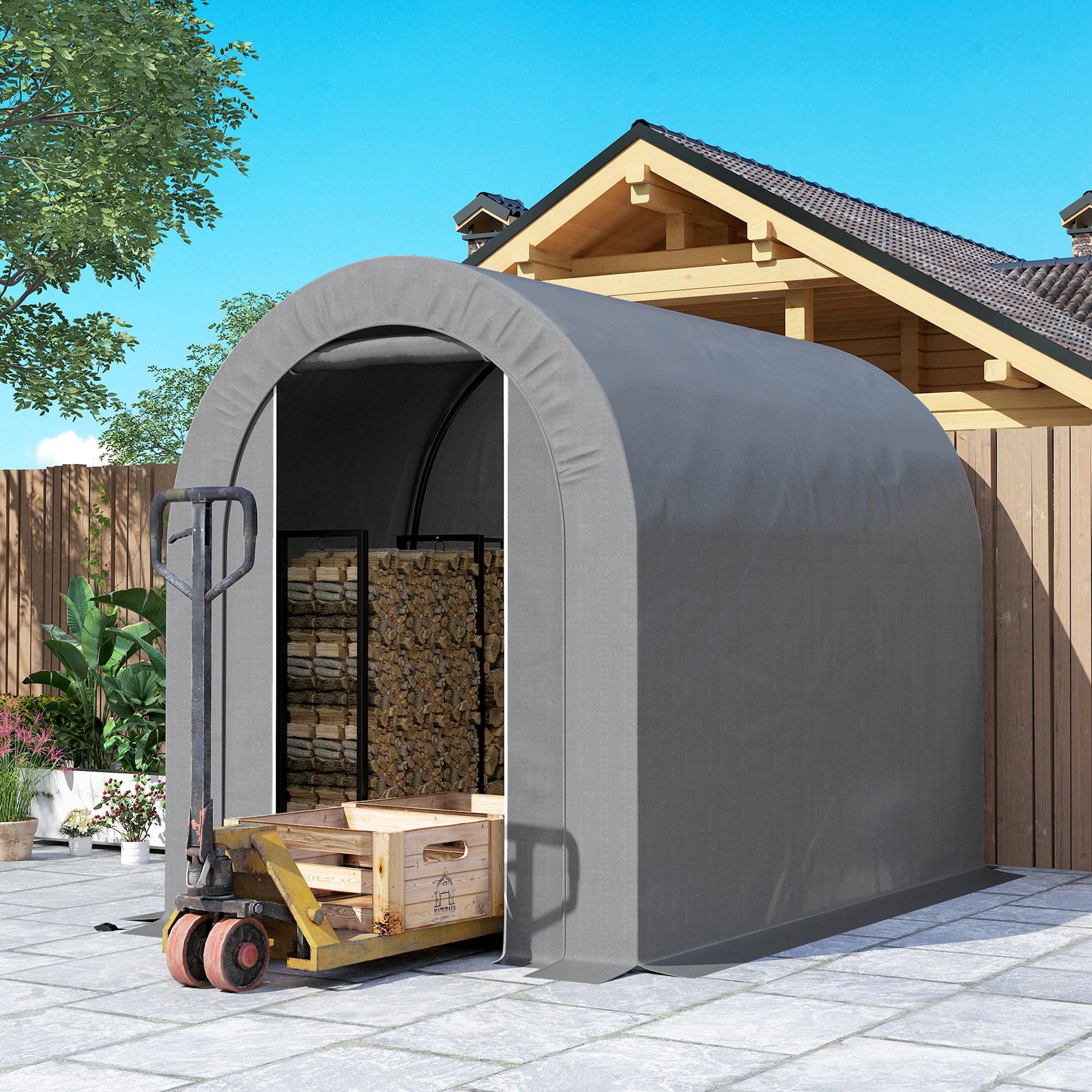 Outsunny - Abri de jardin 2,4x1,6x1,9m rangement extérieur garage vélo bâche PE cadre métal galvanisé gris - Outsunny - Image 10