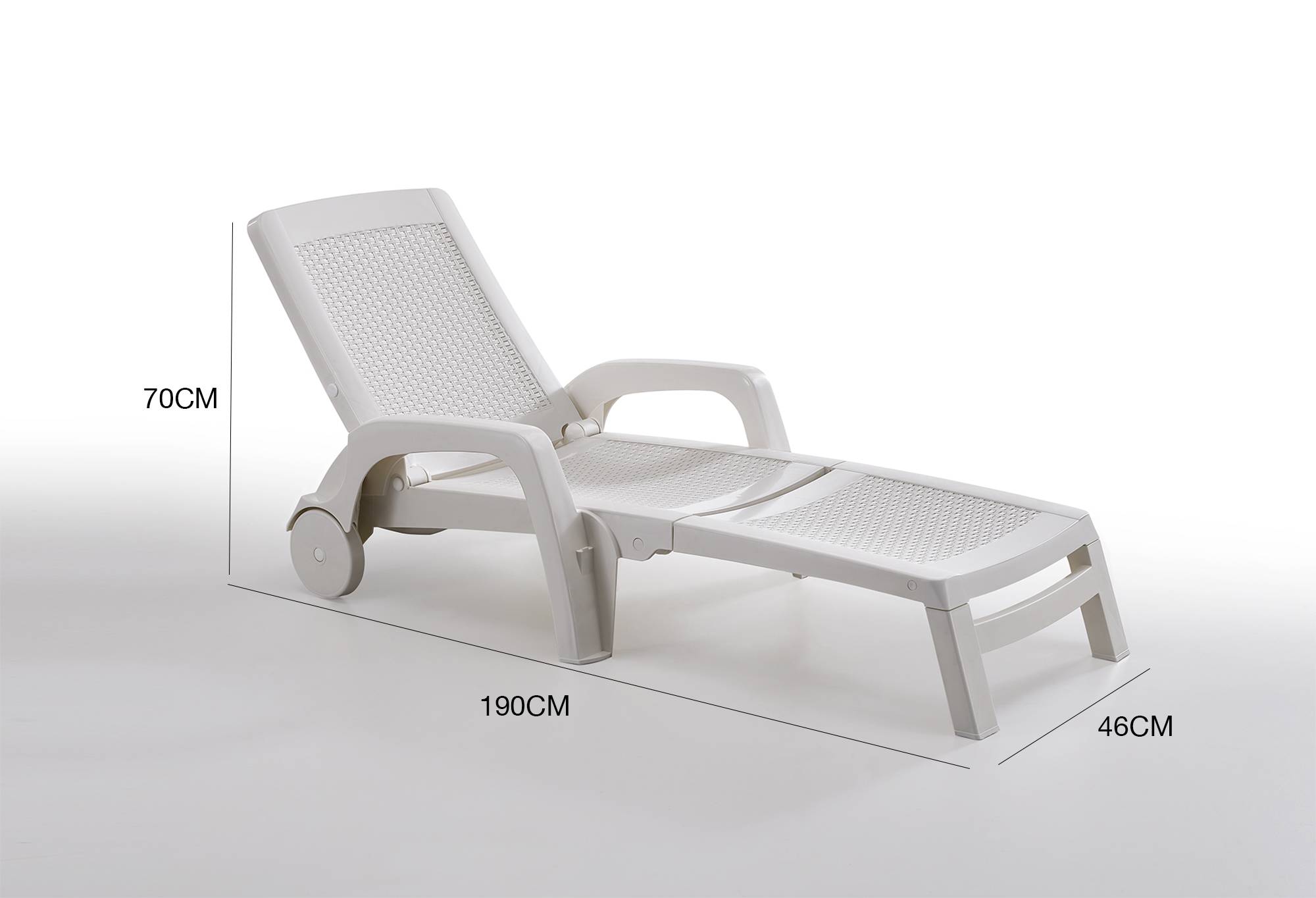 Dmora - Bain au soleil Dmat, Bain au soleil de jardin réglable avec accoudoirs, Chaise longue d'extérieur, 100% Made in Italy, 190x46h70 cm, Blanc - Dmora - Imagen 3