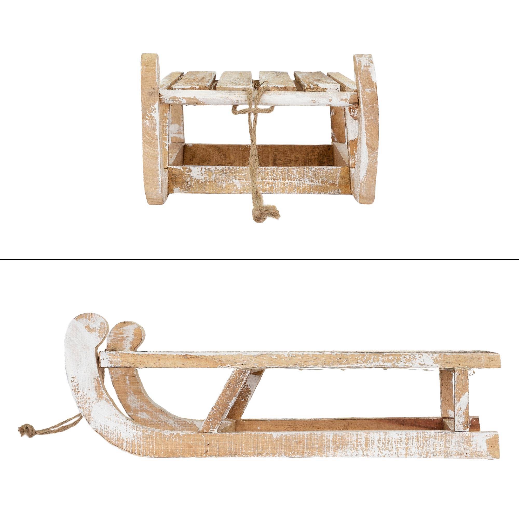 Ecd-Germany - Traineau décoratif de Noël en bois marron décoration avec LED blanc chaud 50,5cm - Imagen 2