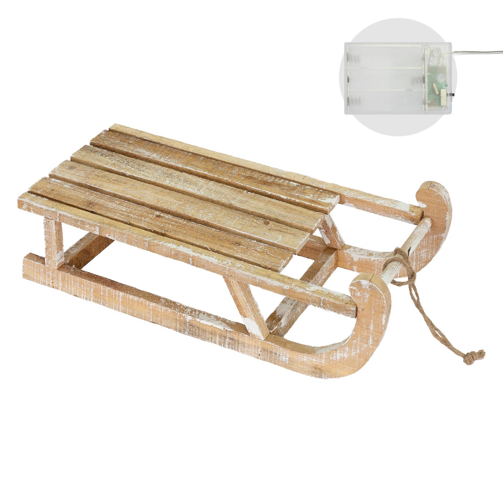 Ecd-Germany - Traineau décoratif de Noël en bois marron décoration avec LED blanc chaud 50,5cm - Imagen 3