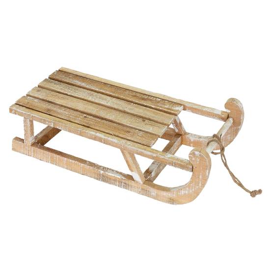 Ecd-Germany - Traineau décoratif de Noël en bois marron décoration avec LED blanc chaud 50,5cm - Imagen 1