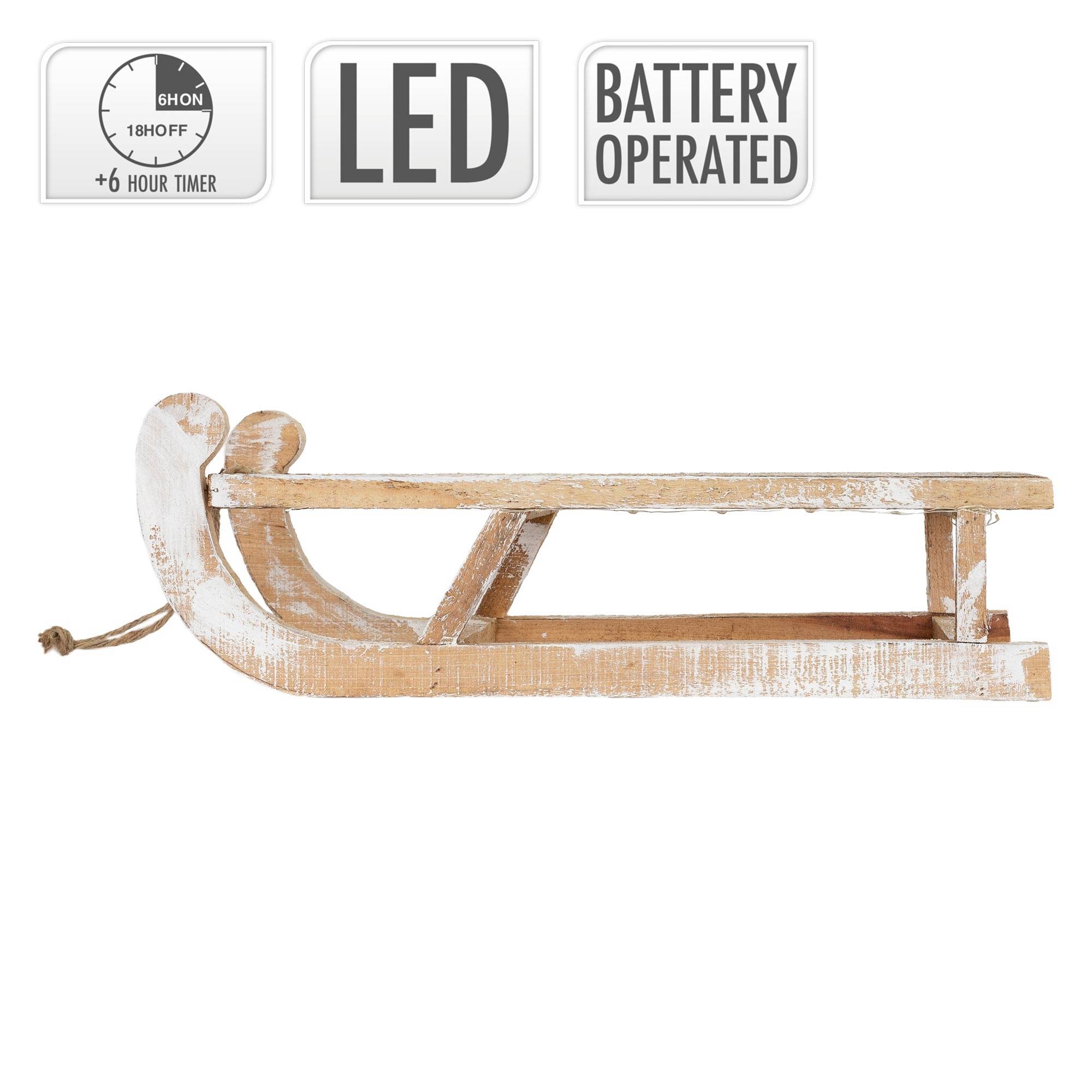 Ecd-Germany - Traineau décoratif de Noël en bois marron décoration avec LED blanc chaud 50,5cm - Imagen 4
