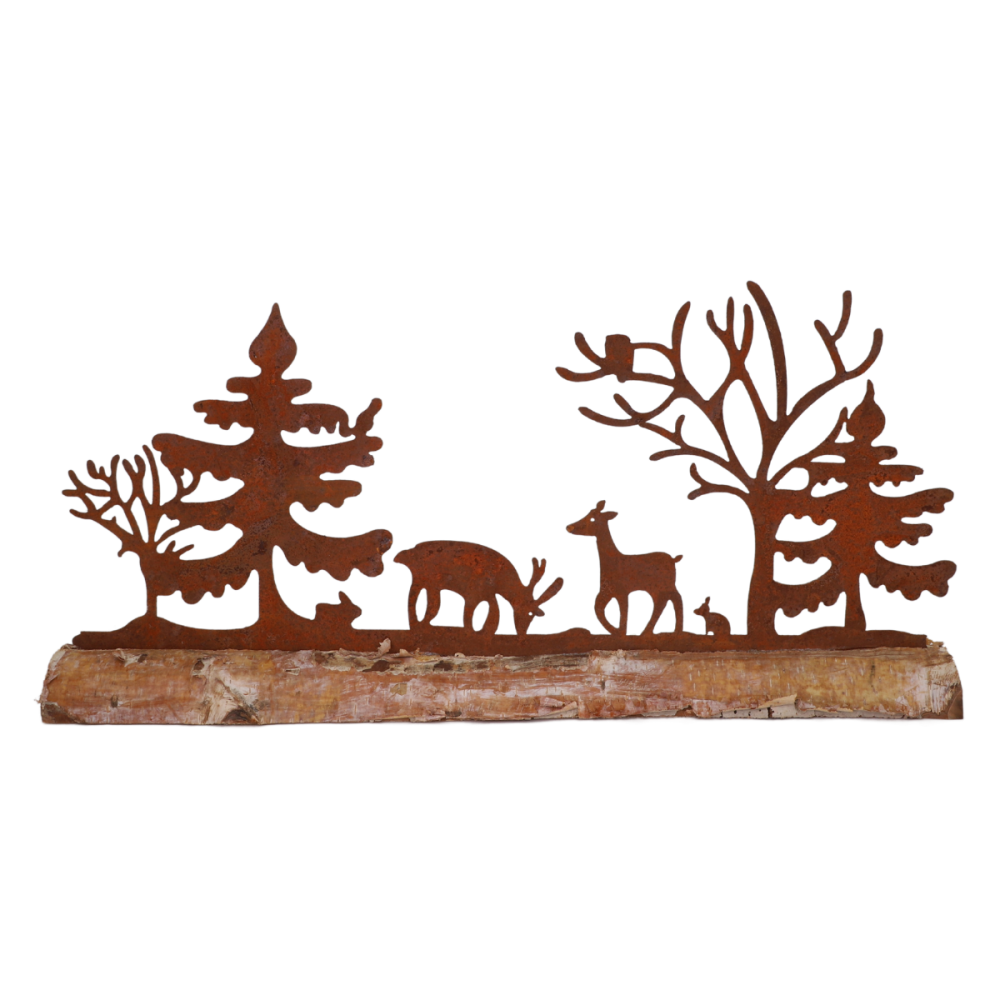 Scène de forêt en métal rouillé et bois marron 50 x 25 Chemin de campagne