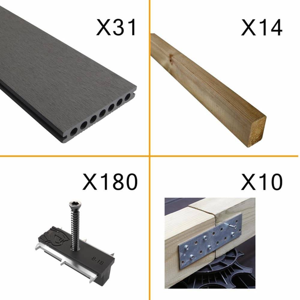 Kit Terrasse ATLANTA 10m² Platinium - 31 Lames de Terrasse (220 x 14.5 x 2.25 cm) - Garantie 15 ans - Fixation par Clips - Imagen 2