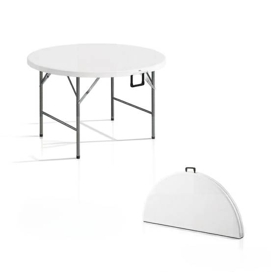 ComfortXL - Table ronde pliante HDPE acier Ø122 cm gris et blanc jardin 6 personnes gain de place - ComfortXL Outdoor Living - Image 6