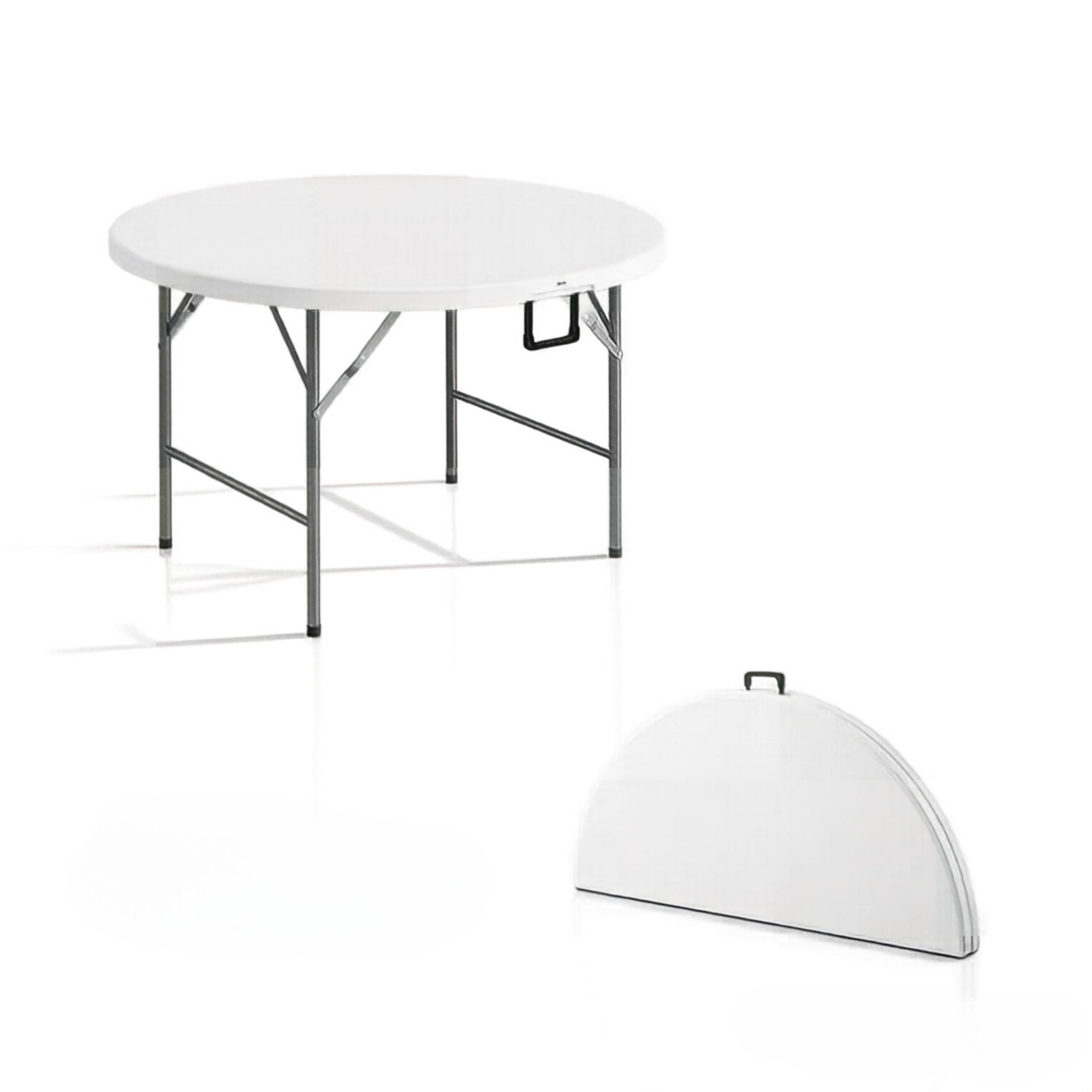 ComfortXL - Table ronde pliante HDPE acier Ø122 cm gris et blanc jardin 6 personnes gain de place - ComfortXL Outdoor Living - Image 6