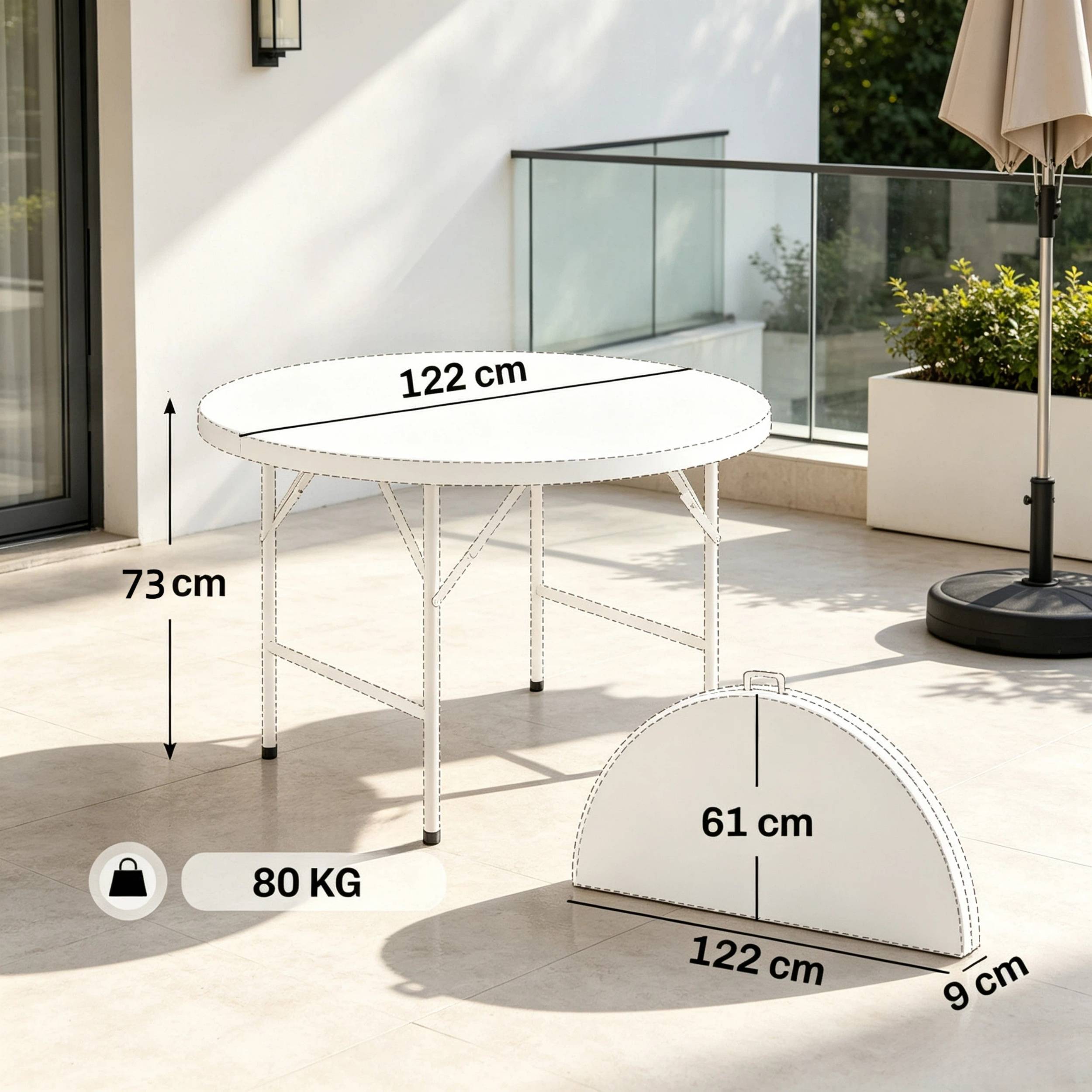 ComfortXL - Table ronde pliante HDPE acier Ø122 cm gris et blanc jardin 6 personnes gain de place - ComfortXL Outdoor Living - Image 7