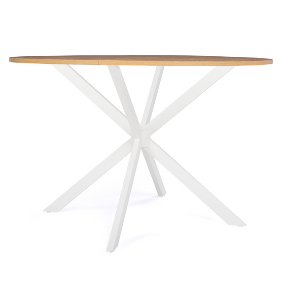 Table à manger ronde ALIX 6 personnes pied araignée bois et blanc 110 cm - Image 3