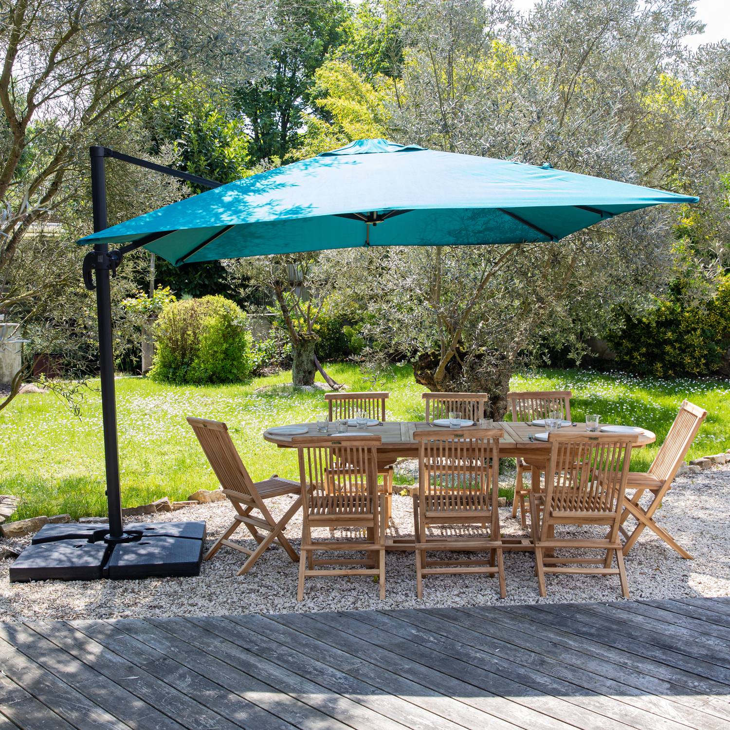 Happy Garden - Parasol déporté MOLOKAI carré 3x3m bleu + housse - HAPPY GARDEN - Imagen 8