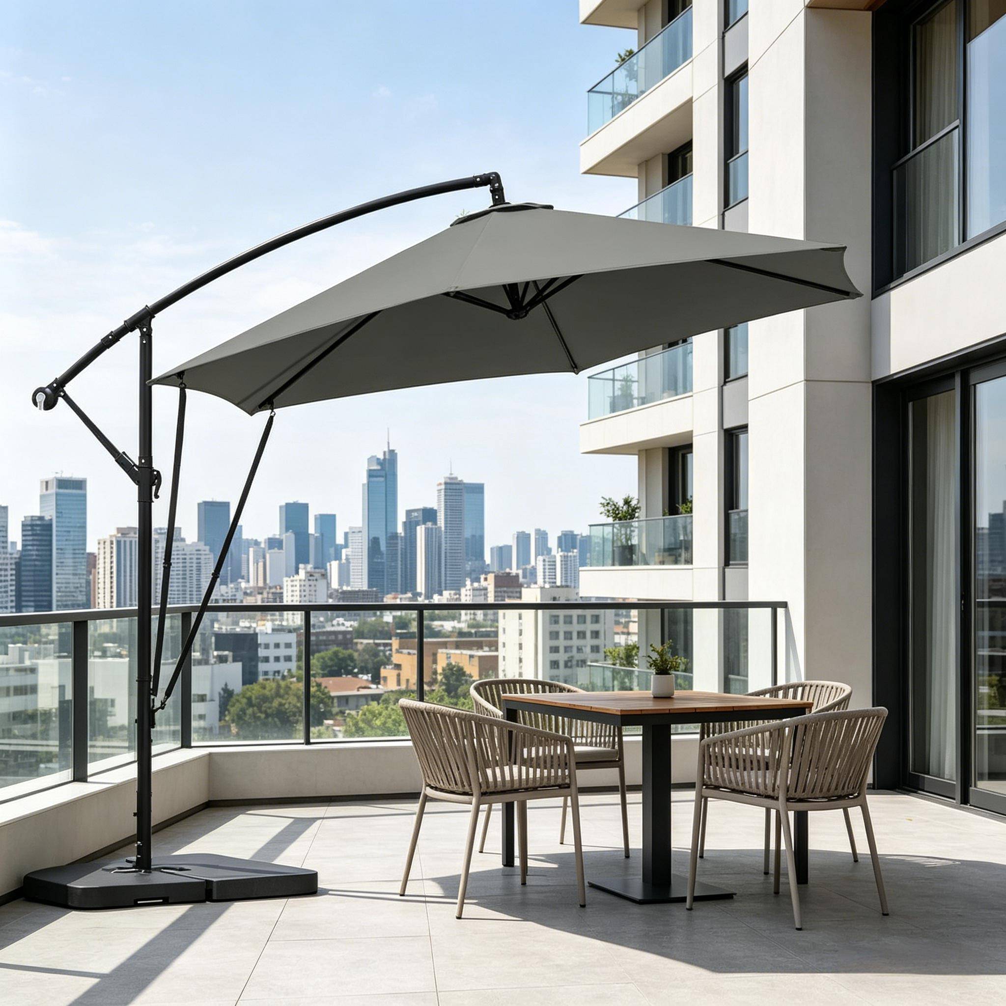 ComfortXL - Parasol Déporté 3x3m Mât Métal pour Jardin Terrasse Inclinable Rotatif Anti-UV Gris Foncé - ComfortXL Outdoor Living - Image 5
