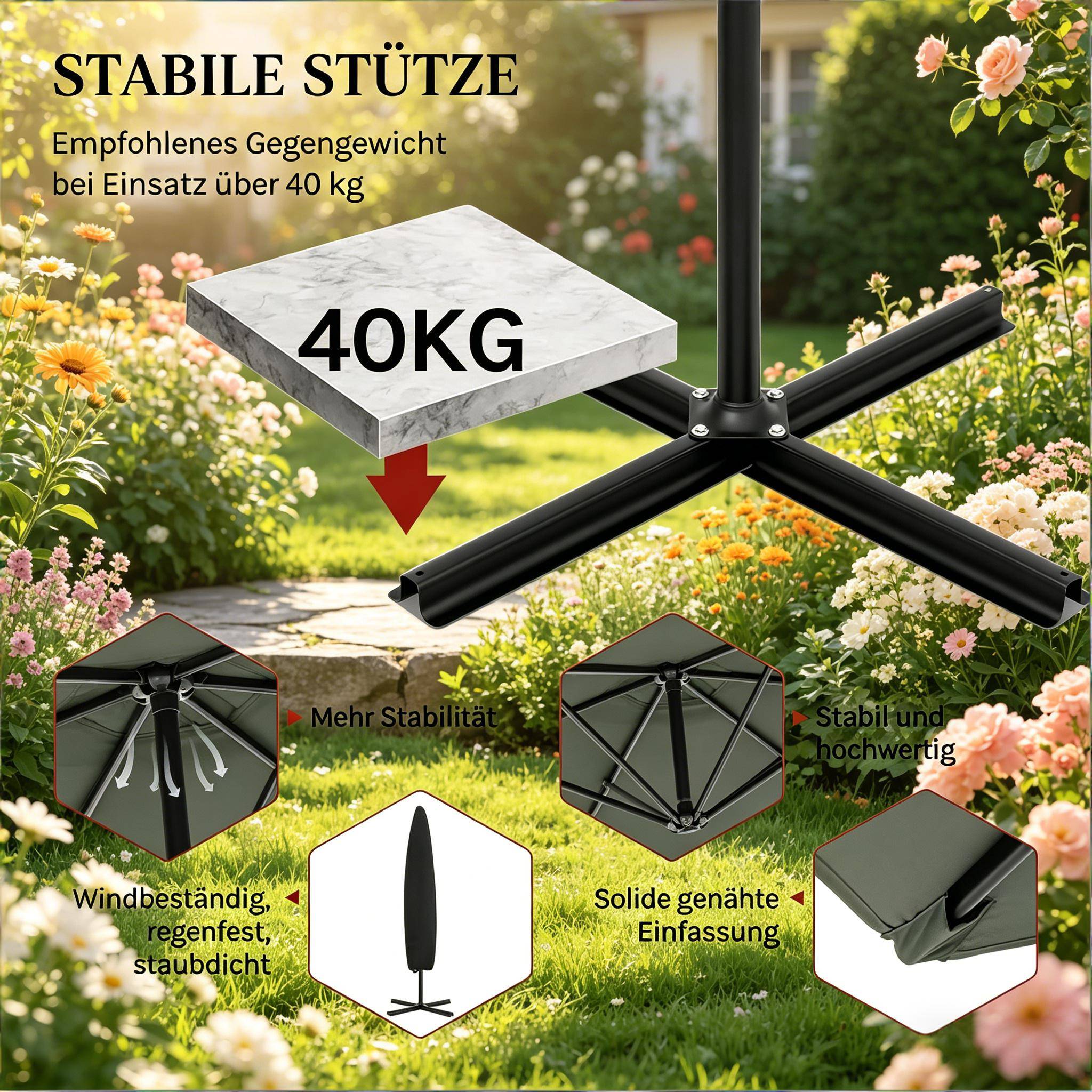 ComfortXL - Parasol Déporté 3x3m Mât Métal pour Jardin Terrasse Inclinable Rotatif Anti-UV Gris Foncé - ComfortXL Outdoor Living - Image 2