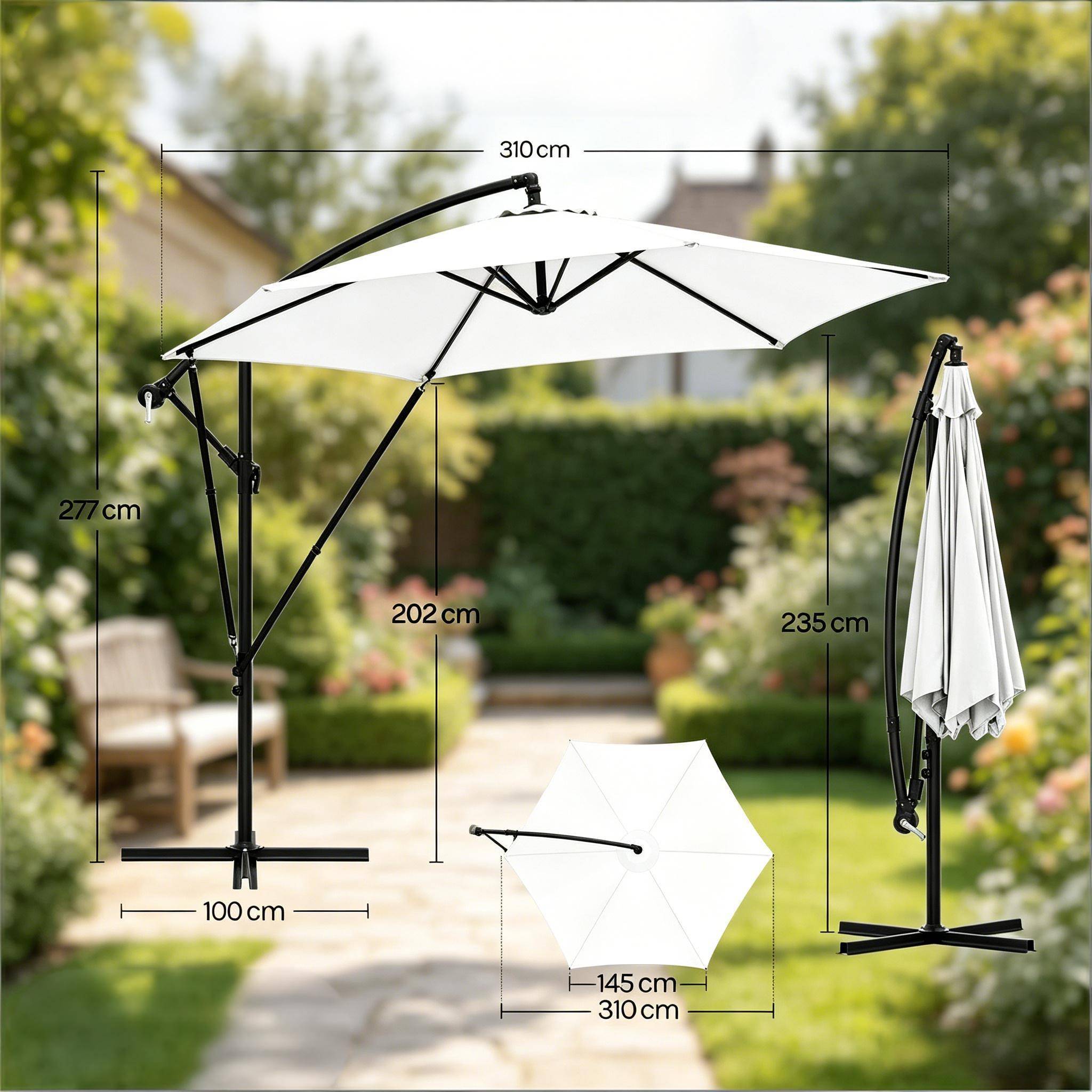 ComfortXL - Parasol Déporté 3x3m Mât Métal pour Jardin Terrasse Inclinable Rotatif Anti-UV Gris Foncé - ComfortXL Outdoor Living - Image 8