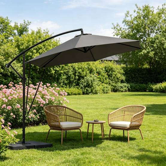 ComfortXL - Parasol Déporté 3x3m Mât Métal pour Jardin Terrasse Inclinable Rotatif Anti-UV Gris Foncé - ComfortXL Outdoor Living - Image 1