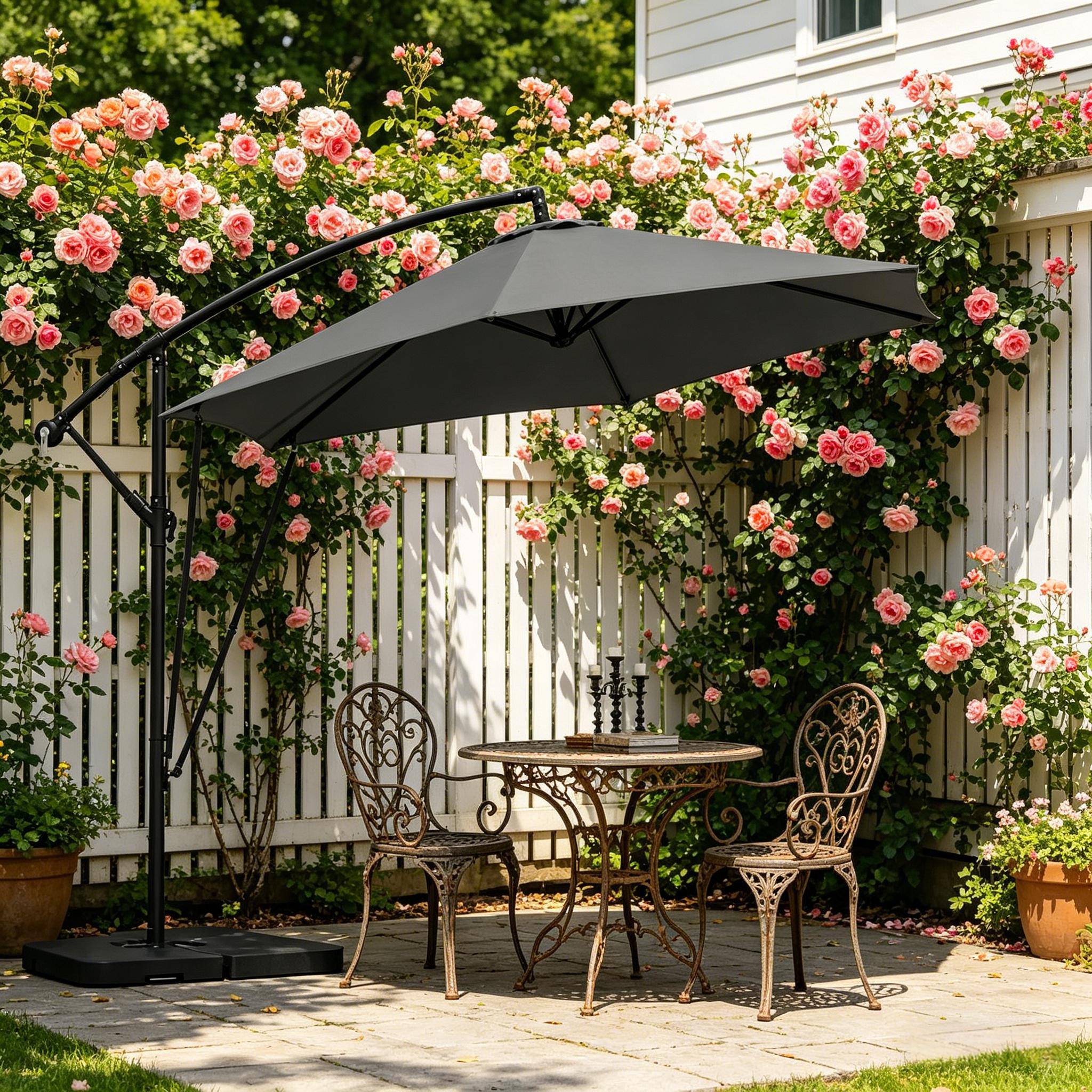 ComfortXL - Parasol Déporté 3x3m Mât Métal pour Jardin Terrasse Inclinable Rotatif Anti-UV Gris Foncé - ComfortXL Outdoor Living - Image 6