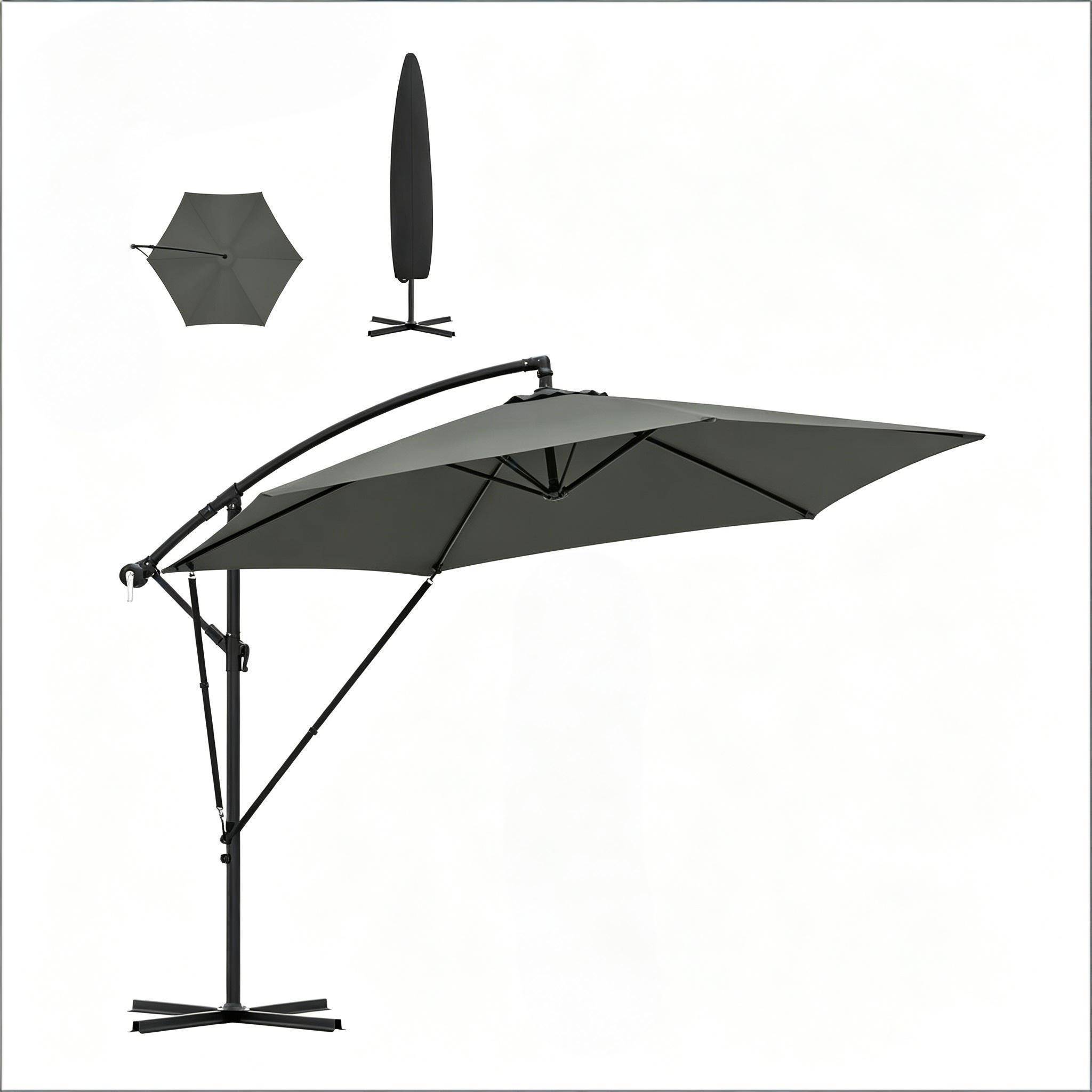 ComfortXL - Parasol Déporté 3x3m Mât Métal pour Jardin Terrasse Inclinable Rotatif Anti-UV Gris Foncé - ComfortXL Outdoor Living - Image 7