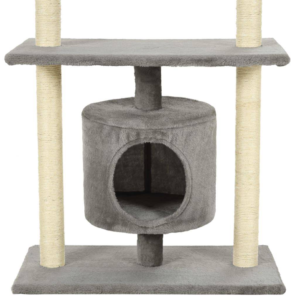 Helloshop26 - Arbre à chat griffoir grattoir niche jouet animaux peluché en sisal 95 cm gris - Imagen 7