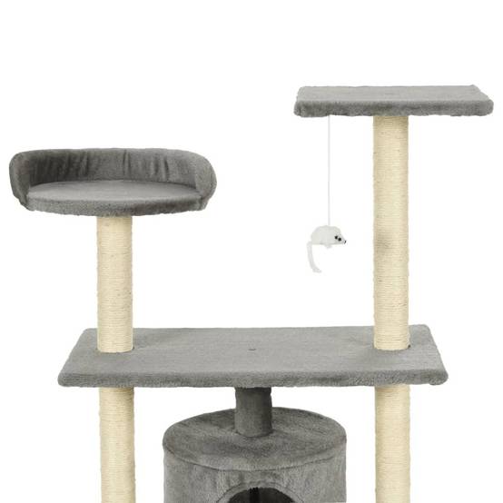 Helloshop26 - Arbre à chat griffoir grattoir niche jouet animaux peluché en sisal 95 cm gris - Image 4