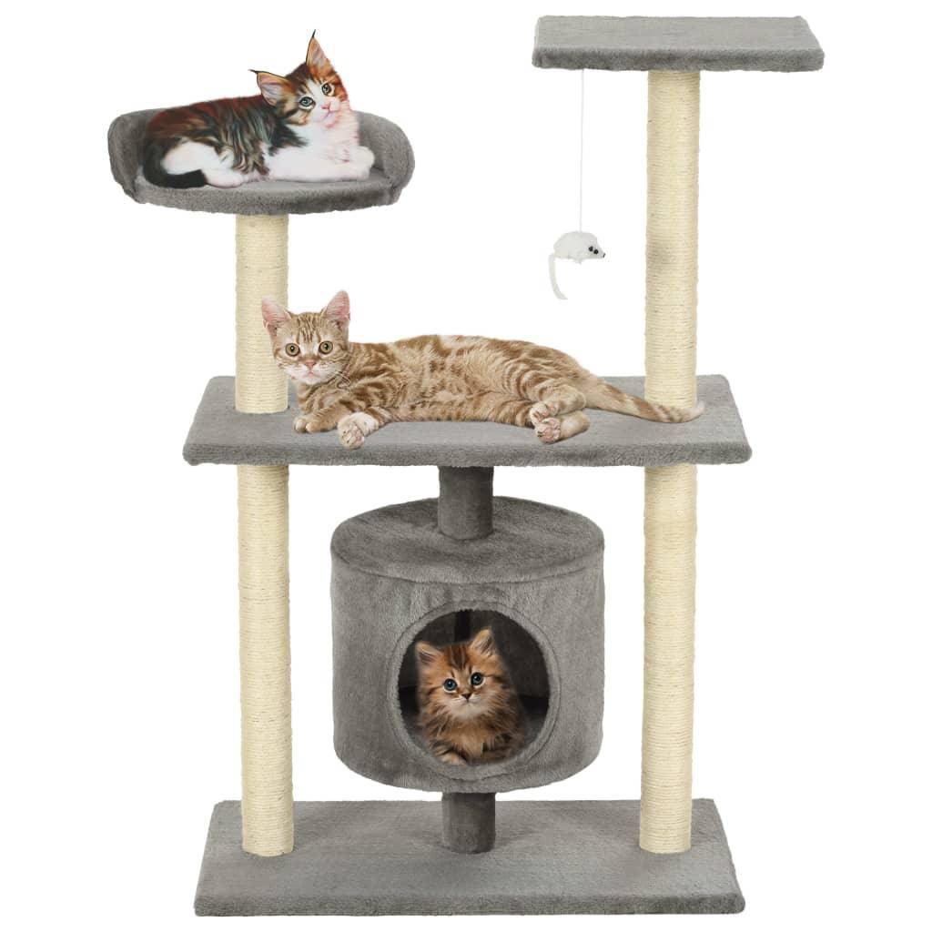 Helloshop26 - Arbre à chat griffoir grattoir niche jouet animaux peluché en sisal 95 cm gris - Imagen 1