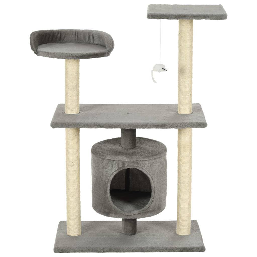 Helloshop26 - Arbre à chat griffoir grattoir niche jouet animaux peluché en sisal 95 cm gris - Image 3