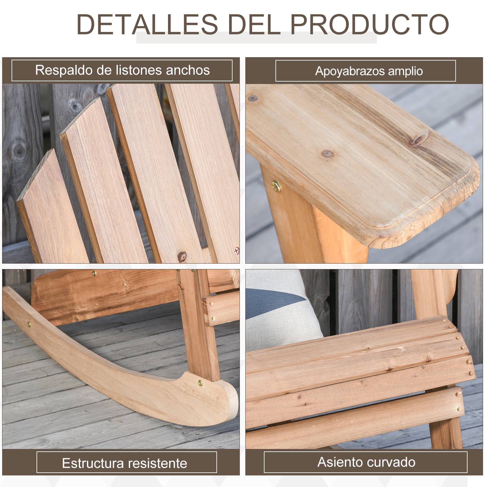 Fauteuil à bascule bois sapin Jardin terrasse Style Adirondack vintage 77x94x97cm Naturel - ComfortXL Outdoor Living - Image 8
