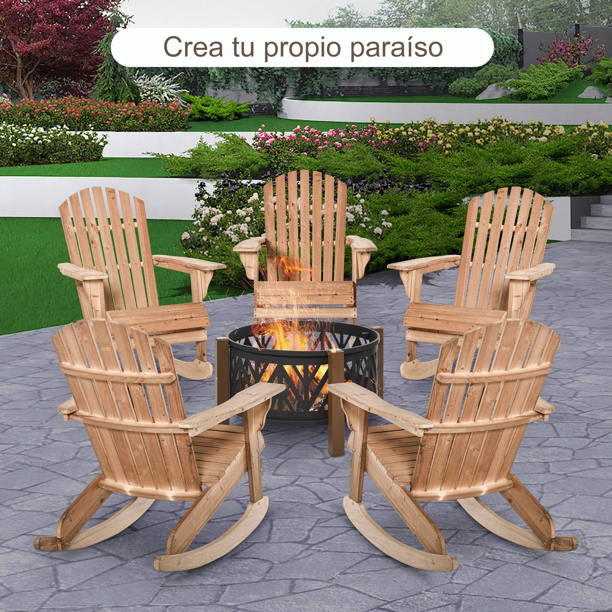 Fauteuil à bascule bois sapin Jardin terrasse Style Adirondack vintage 77x94x97cm Naturel - ComfortXL Outdoor Living - Image 10