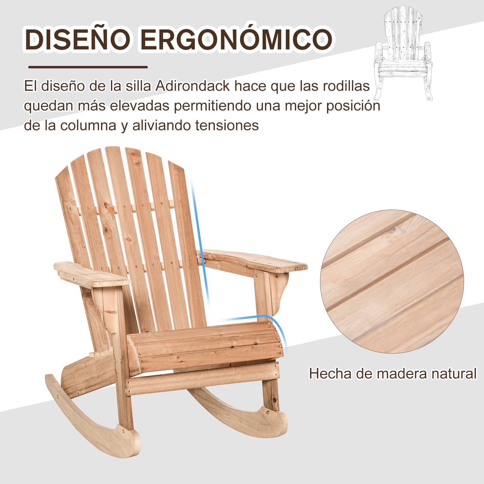 Fauteuil à bascule bois sapin Jardin terrasse Style Adirondack vintage 77x94x97cm Naturel - ComfortXL Outdoor Living - Image 7