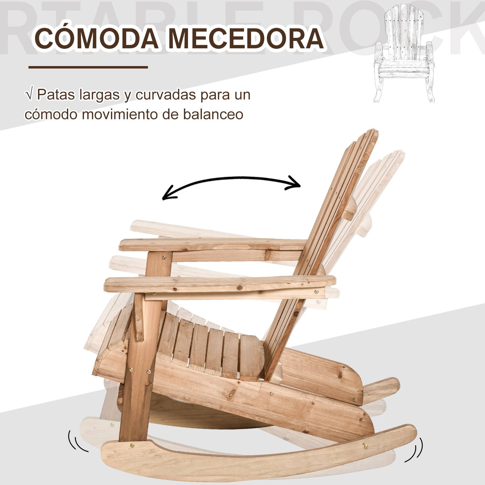 Fauteuil à bascule bois sapin Jardin terrasse Style Adirondack vintage 77x94x97cm Naturel - ComfortXL Outdoor Living - Image 6