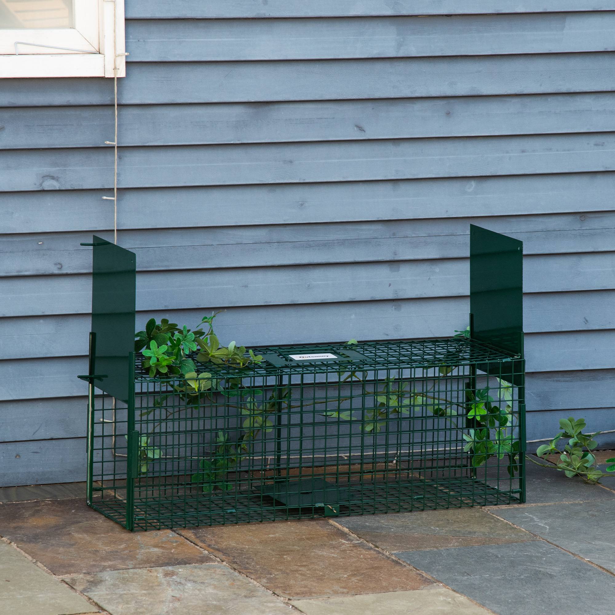 Cage de capture pour animaux vivants à 2 portes, en métal avec poignée, pour lapins, visons et petits renards, 80 x 25 x 30 cm, vert foncé - Image 3