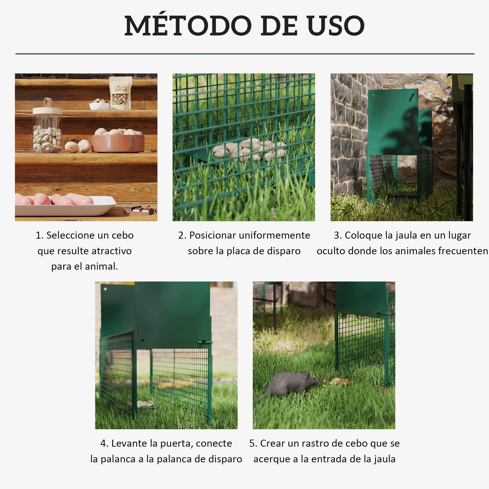Cage de capture pour animaux vivants à 2 portes, en métal avec poignée, pour lapins, visons et petits renards, 80 x 25 x 30 cm, vert foncé - Image 6