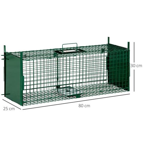 Cage de capture pour animaux vivants à 2 portes, en métal avec poignée, pour lapins, visons et petits renards, 80 x 25 x 30 cm, vert foncé - Image 5
