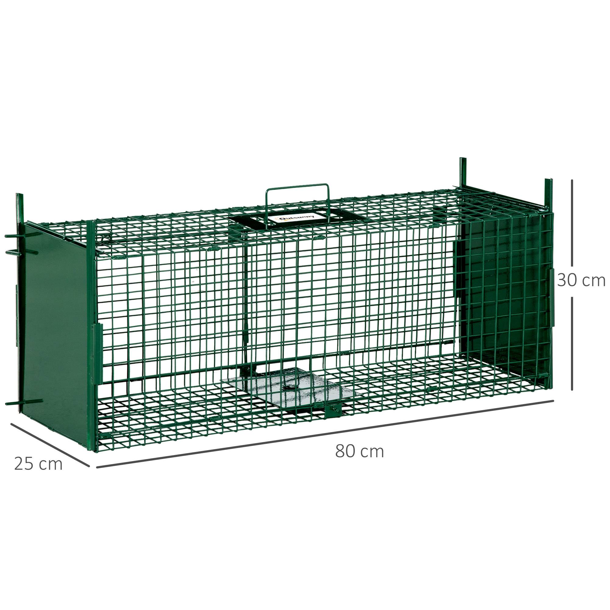 Cage de capture pour animaux vivants à 2 portes, en métal avec poignée, pour lapins, visons et petits renards, 80 x 25 x 30 cm, vert foncé - Image 5