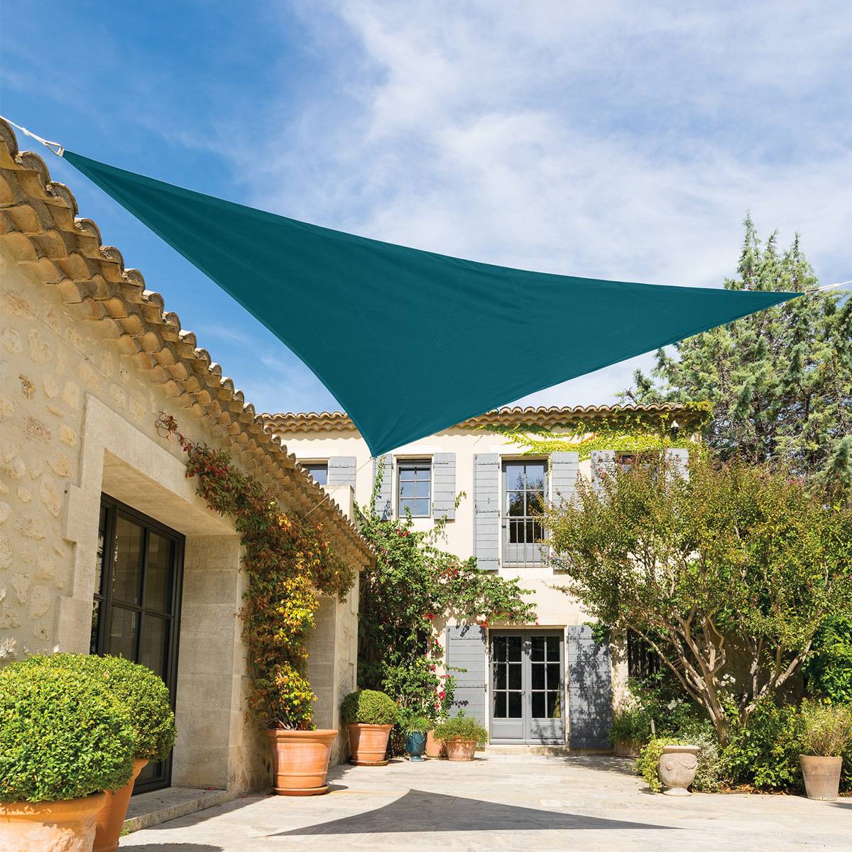 Hesperide - Voile d'ombrage triangulaire "Shae" bleu canard 4x4x4m en polyester Hespéride - Imagen 1
