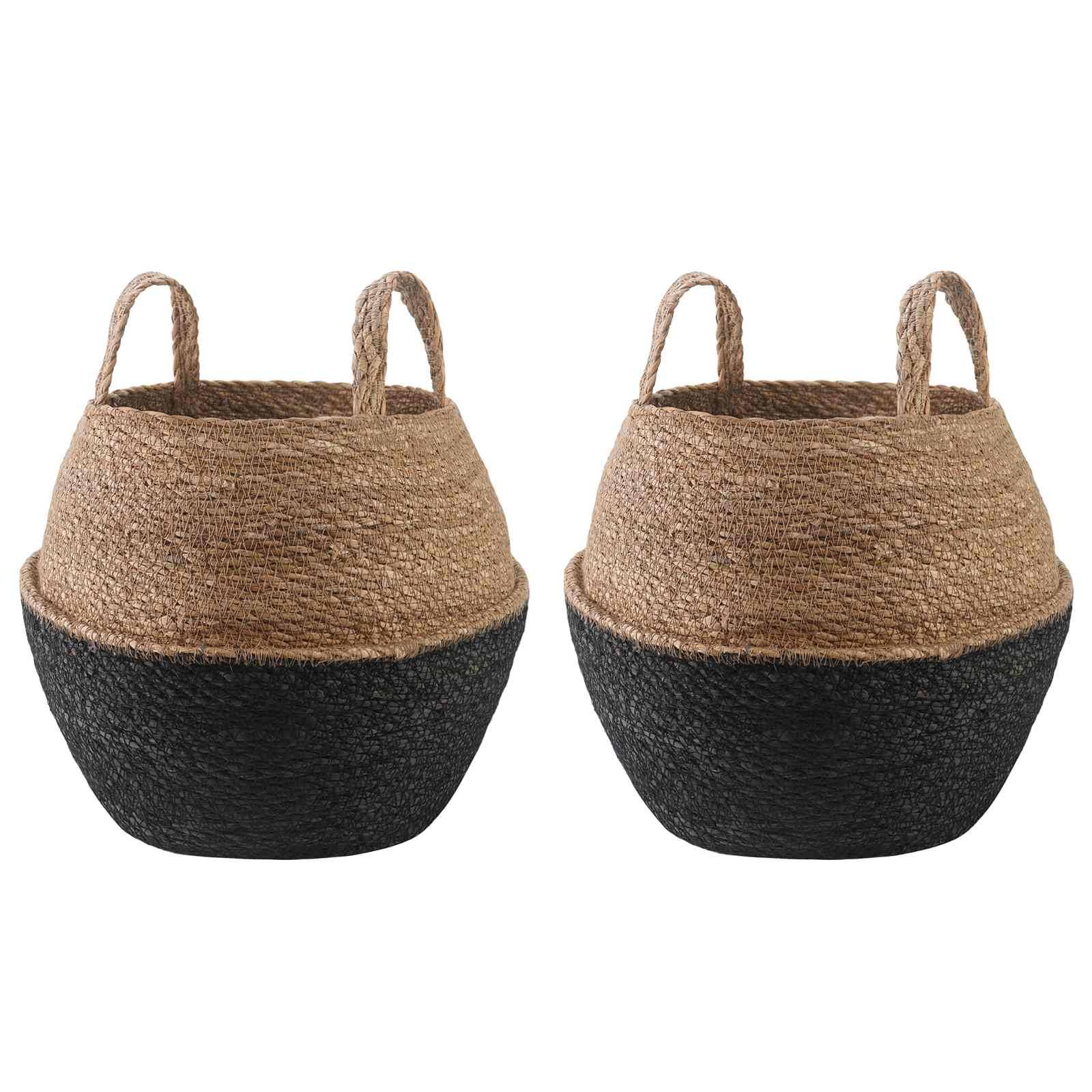 PANGIVO - Lot de 2 pots de fleurs herbe de mer noir 32 x 32 x 32 cm - PANGIVO