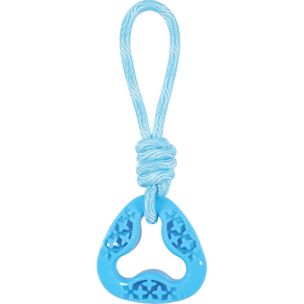 Animallparadise - Anneau triangle en TPR et corde longueur total 24.5 cm, bleu jeux pour chien - Imagen 1