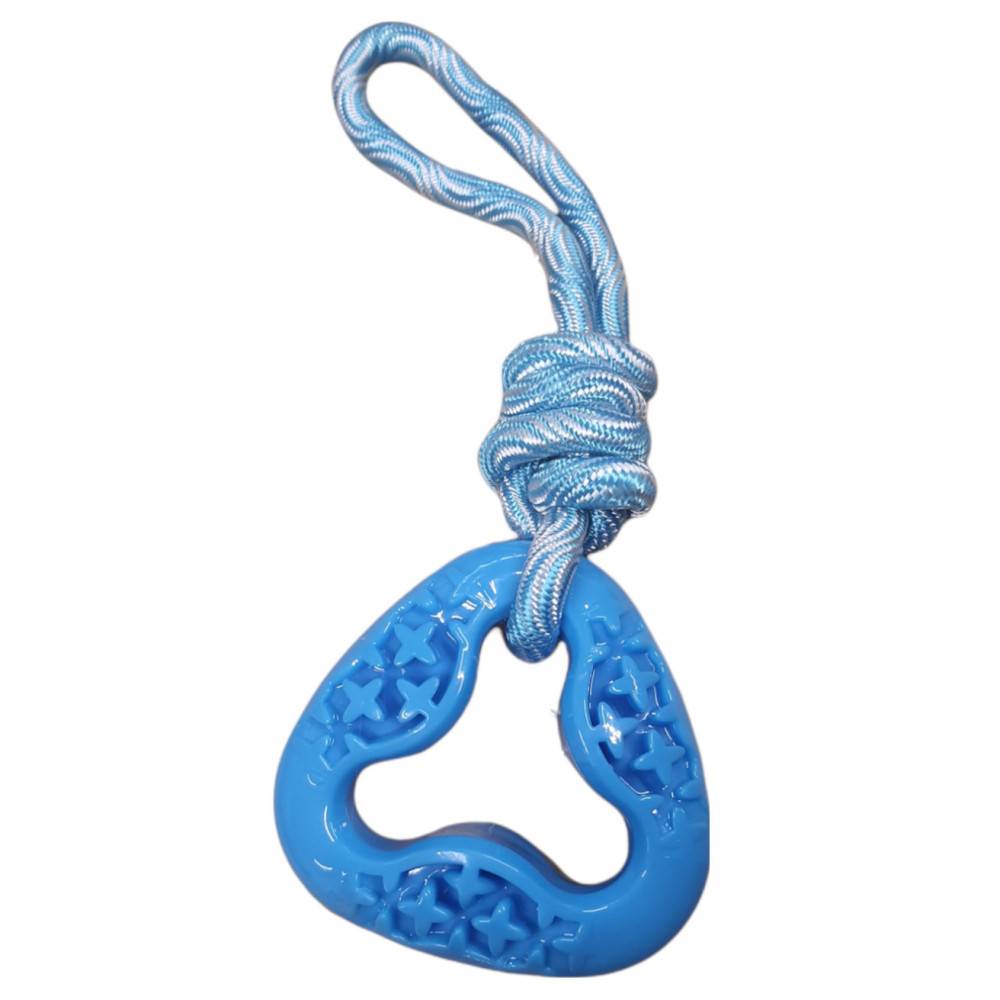 Animallparadise - Anneau triangle en TPR et corde longueur total 24.5 cm, bleu jeux pour chien - Imagen 3