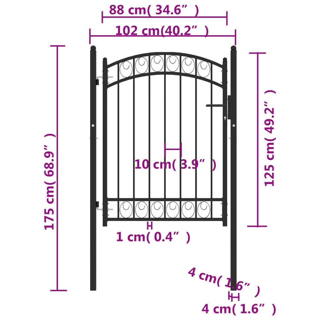 Portail de jardin - Portillon de jardin - Portail de clôture avec dessus arqué Acier 100x125 cm Noir - MEUBLE PRO - Image 5