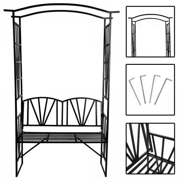 Helloshop26 - Arche arceau rosier treillis de jardin support pour plantes grimpantes avec banc - Imagen 5